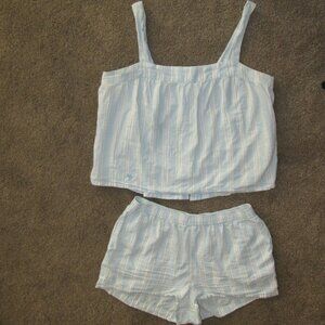 Calypso St Barth Cotton Striped Blue White Tank Top Short Set sz L Lounge PJ